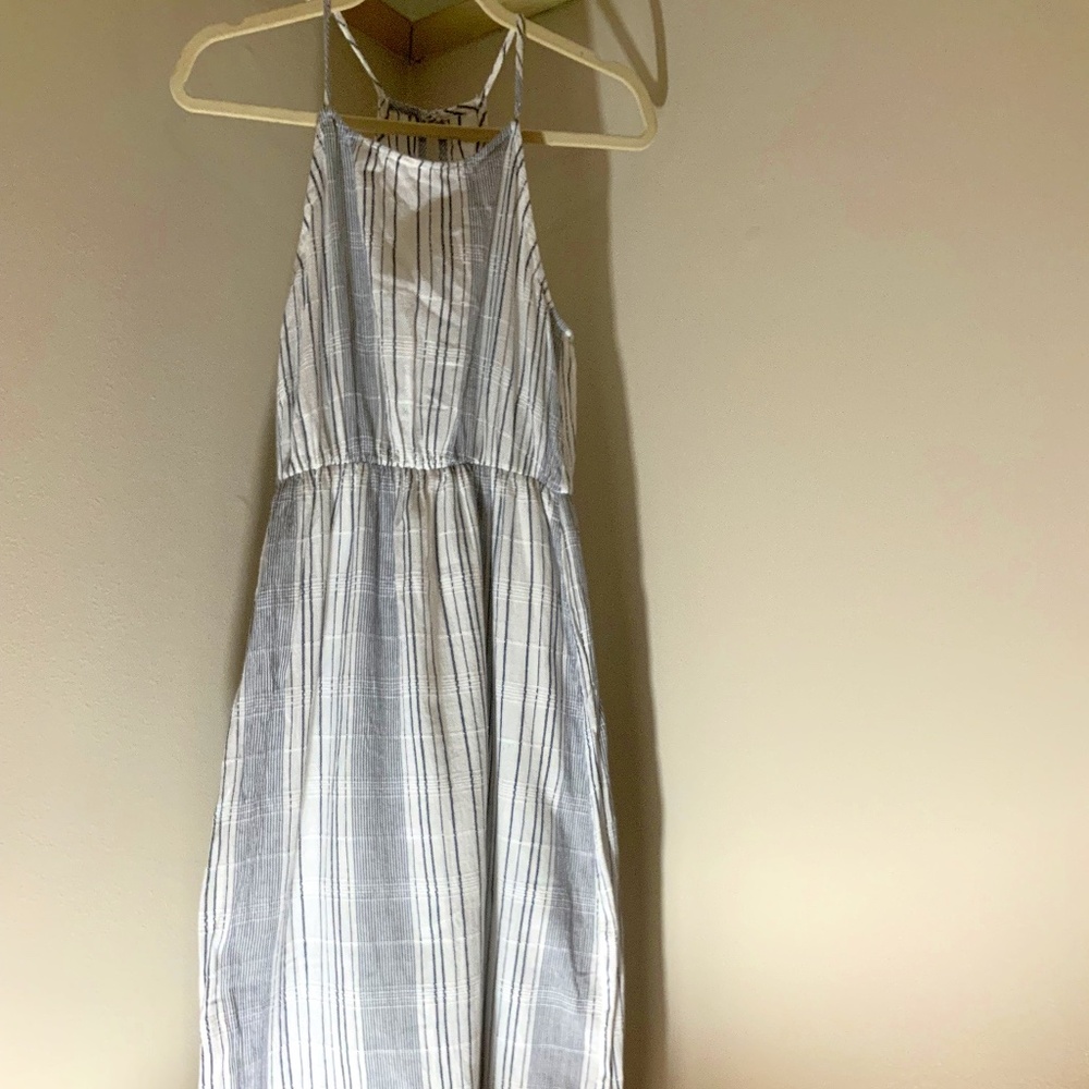 Everly Blue White M Dress Lined Coastal Scandi Girl Normcore Lightweight